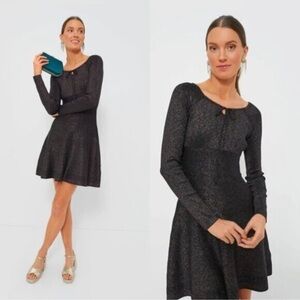 Hyacinth House NEW Black Metallic Long Sleeve Selena Knit Mini Dress Size S